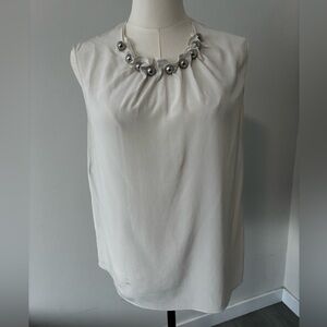 Moschino White Silk Tank with Silver Bead Neckline